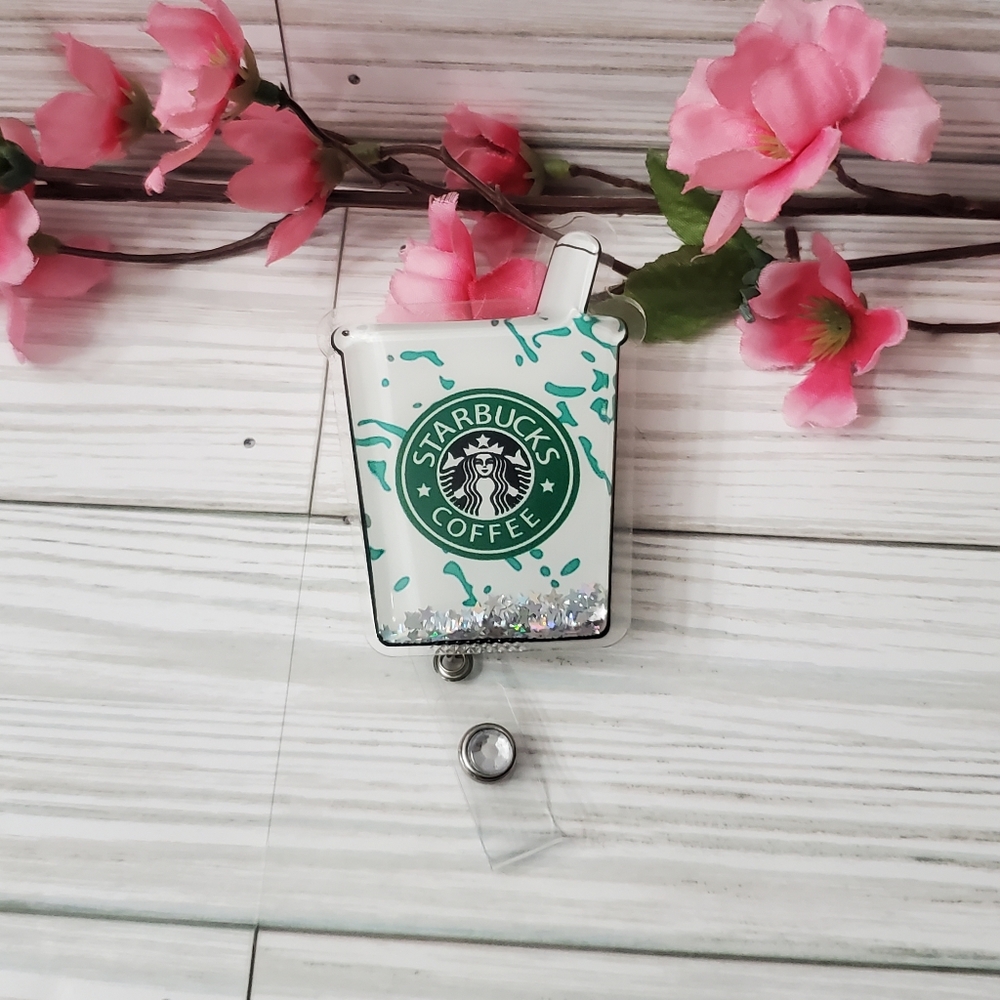 Starbucks Badge Reel Glitter Snowglobe Shaker